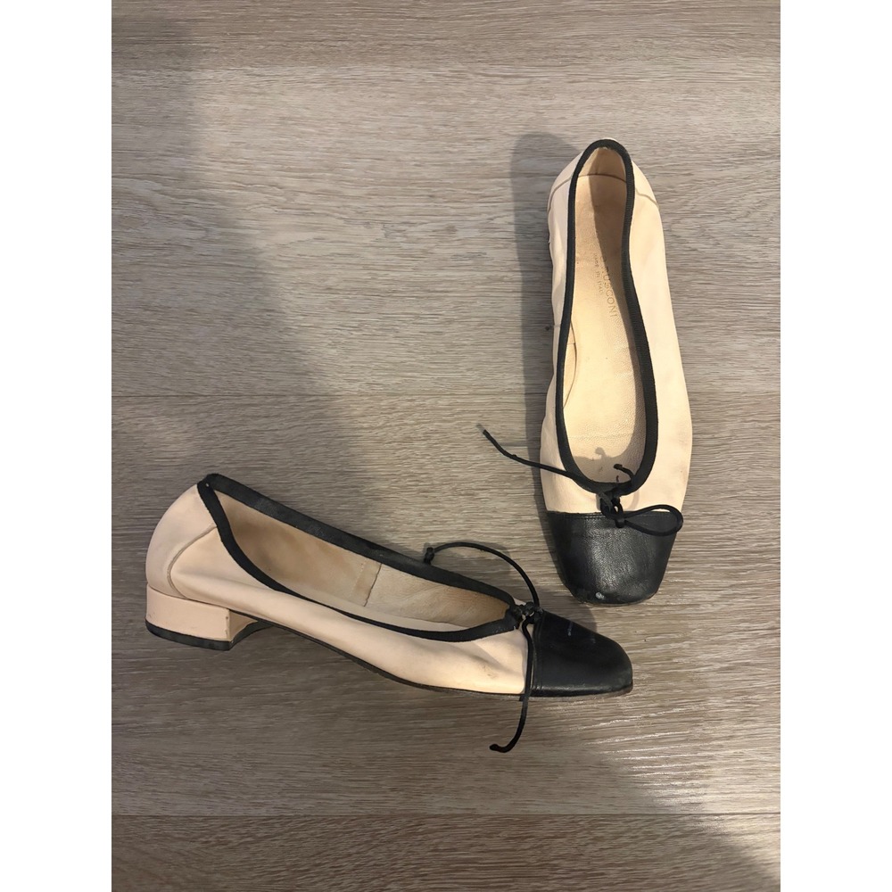 Fabio Rusconi Italy Leather Cap Toe Ballet Flats Cream Black Square Toe Size 37